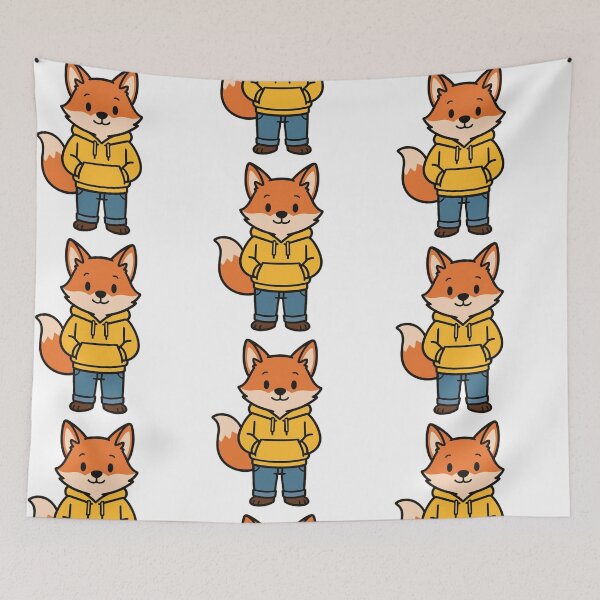 Item preview, Playful Fox in Yellow Hoodie and Jeans – Modern Casual Cartoon designed and sold by Confuzz1ed.