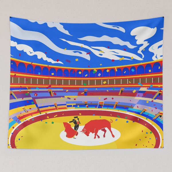 Item preview, Bullfighting Spanish Fiesta, Bullfight matador and red bull San Fermin Festivals Contemporary Art Poster designed and sold by sofiartmedia.