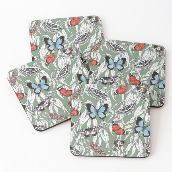 Item preview, Australian Butterflies and Gum Leaves on Sage Green designed and sold by Nadya Neklioudova.