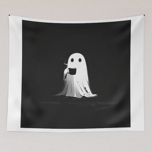 Item preview, Minimal Black & White Ghost with Coffee Mug designed and sold by Christian Weiss.