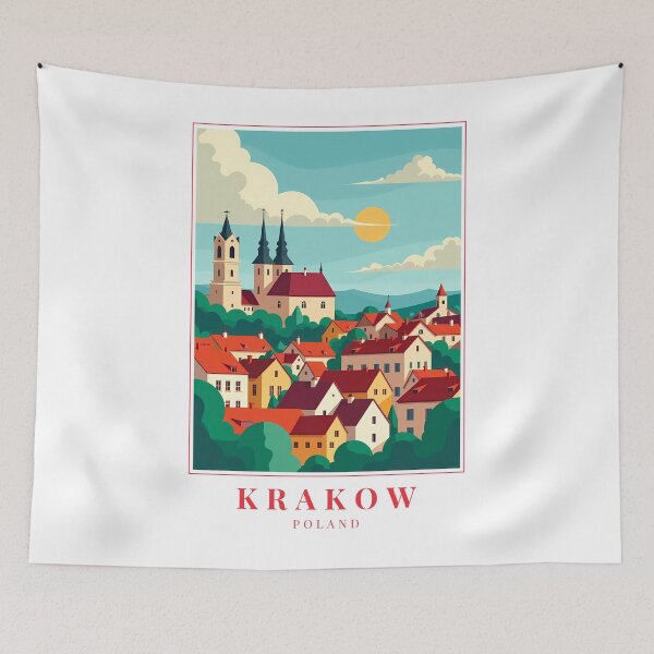Item preview, Kraków Poland Illustration – Wawel Castle, Old Town Skyline & Lantern-Lit Streets designed and sold by MapMyMiles.