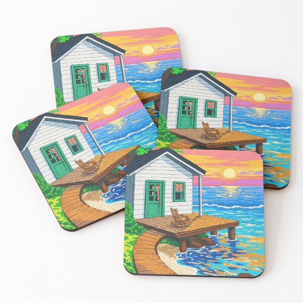 Item preview, Lakeside Cabin Sunset Painting – Cozy Dock by the Water designed and sold by HerSteps.