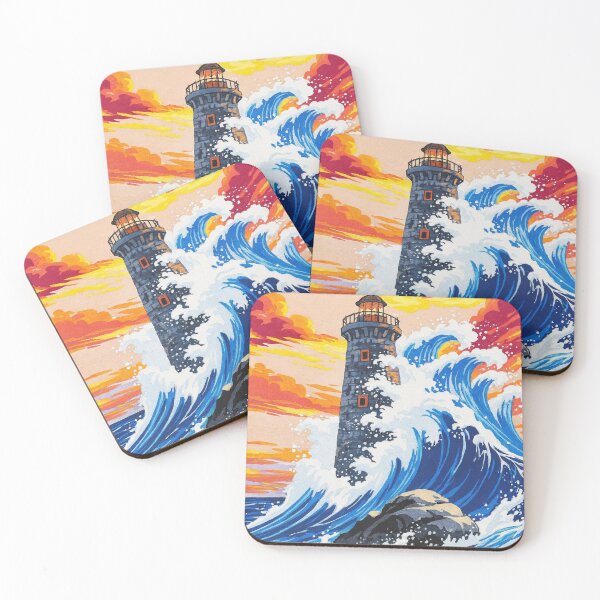 Item preview, Lighthouse Storm Waves Painting – Dramatic Ocean Sunset designed and sold by HerSteps.