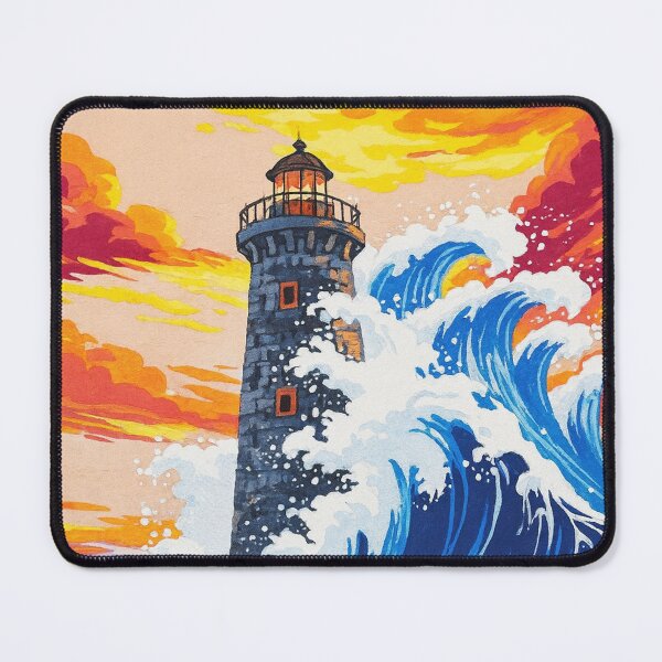 Item preview, Lighthouse Storm Waves Painting – Dramatic Ocean Sunset designed and sold by HerSteps.