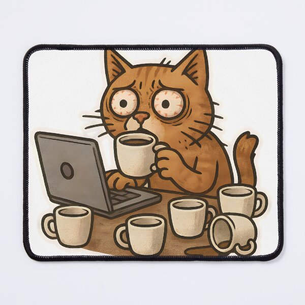 Item preview, Funny Cat Drinking Coffee at Computer – Stressed Cartoon designed and sold by Steeshirts.