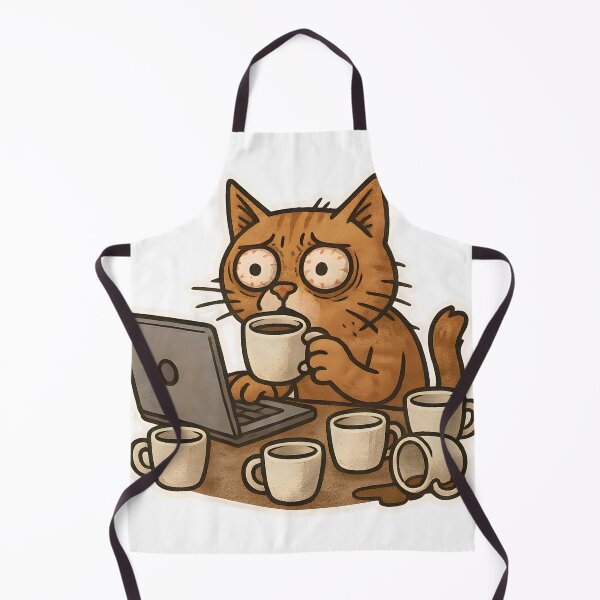 Item preview, Funny Cat Drinking Coffee at Computer – Stressed Cartoon designed and sold by Steeshirts.