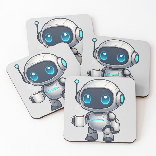 Item preview, Cute Futuristic Robot Illustration Holding a Cup of Coffee designed and sold by henamy.