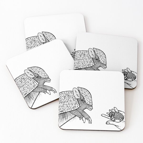 Item preview, Armadillo and Baby Armadillo Cute Animals Ink Drawing designed and sold by Katherine Edwards Art.