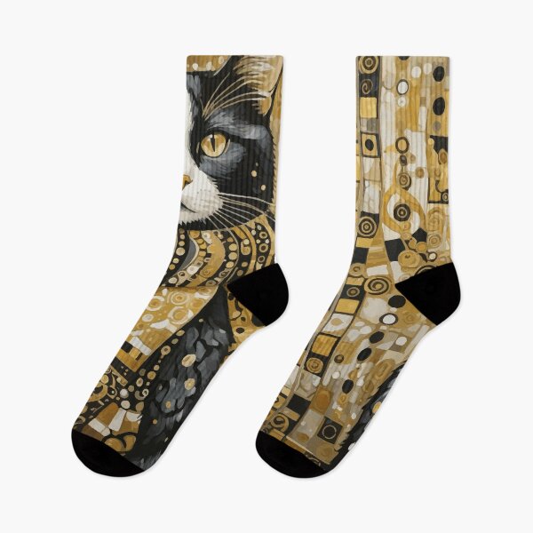 Item preview, Cat in Black and Gold Geometric Patterns After Gustav Klimt designed and sold by Vicky Brago-Mitchell®.