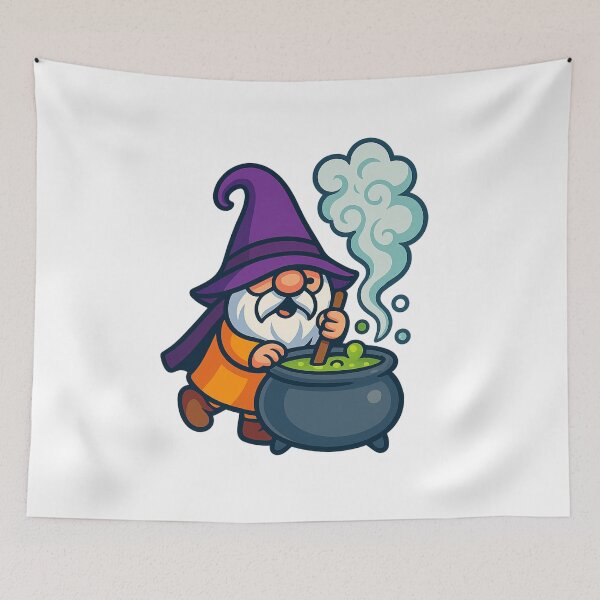 Item preview, Wizard Gnome Stirring Bubbling Cauldron T-Shirt – Cute Halloween Design designed and sold by PrintCreations9.