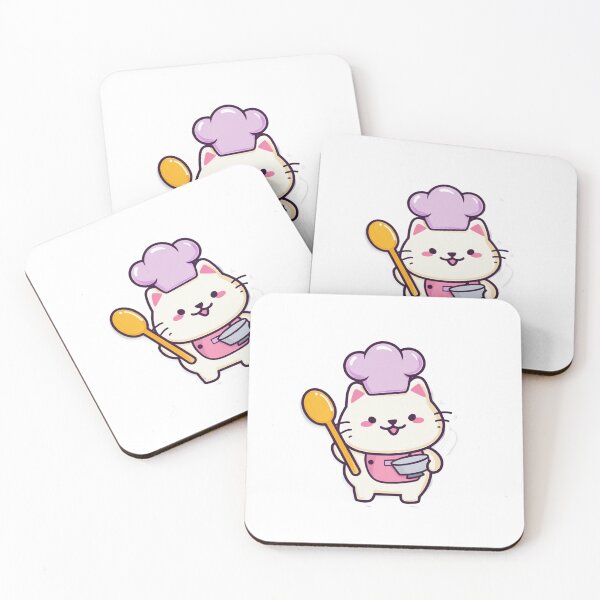 Item preview, Kawaii Chef Cat Cooking – Cute Cat in Purple Chef Hat with Pot and Spoon Kitchen Sticker designed and sold by StickerHavenn.