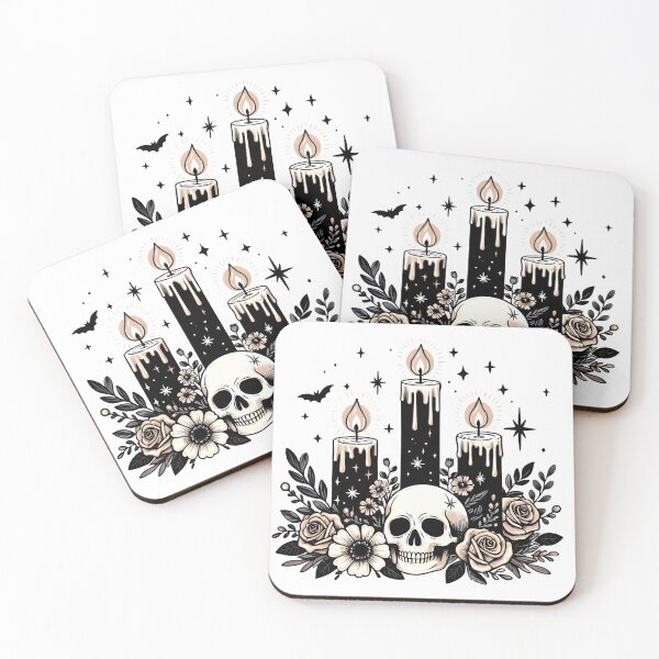 Item preview, Aesthetic Halloween Candles Graphics with Skull and Roses designed and sold by DreamagineArtDesign.