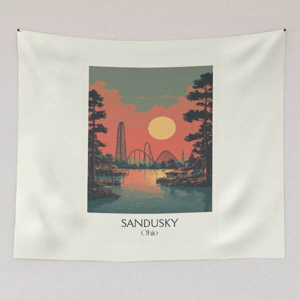 Item preview, Sandusky Ohio Vintage Travel Art | Lakeside Amusement Park Sunset designed and sold by TuncGK.
