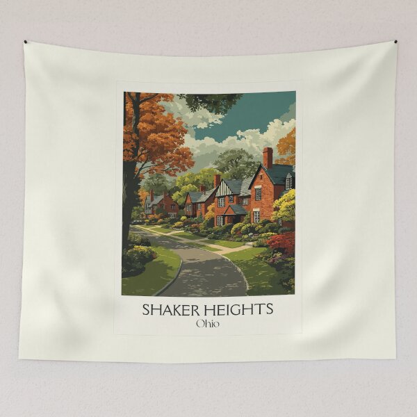 Item preview, Shaker Heights Ohio Retro Travel Art | Historic Garden Suburb Design designed and sold by TuncGK.
