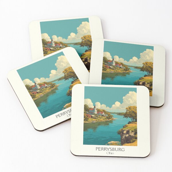 Item preview, Perrysburg Ohio Vintage Travel Art | Maumee River Town Illustration designed and sold by TuncGK.