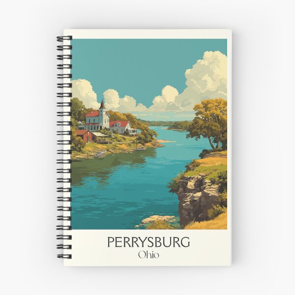Item preview, Perrysburg Ohio Vintage Travel Art | Maumee River Town Illustration designed and sold by TuncGK.