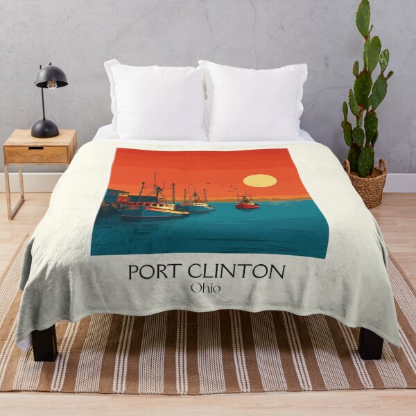 Item preview, Port Clinton Ohio Retro Travel Art | Lake Erie Fishing Harbor Design designed and sold by TuncGK.
