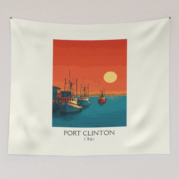 Item preview, Port Clinton Ohio Retro Travel Art | Lake Erie Fishing Harbor Design designed and sold by TuncGK.