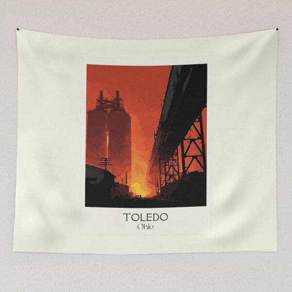 Item preview, Toledo Ohio Vintage Travel Art | Glass City Industrial Bridge Design designed and sold by TuncGK.