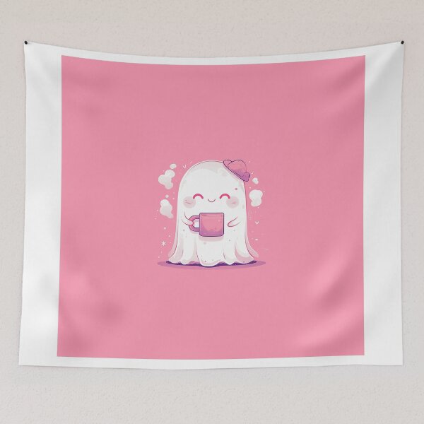 Item preview, Cute Ghost with Coffee (Pink Hat) designed and sold by Christian Weiss.