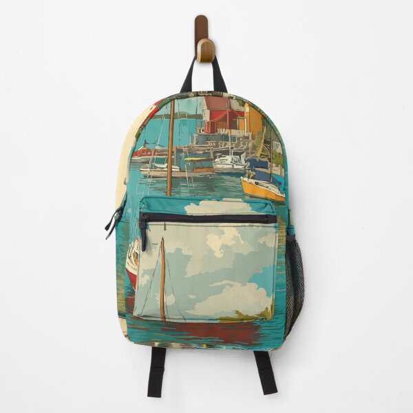 Item preview, Vermilion Ohio Retro Travel Art | Quaint Harbor Town & Lighthouse designed and sold by TuncGK.