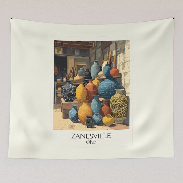Item preview, Zanesville Ohio Retro Travel Art | "Pottery Capital" Illustration designed and sold by TuncGK.