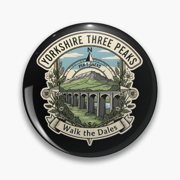Item preview, The Yorkshire Three Peaks: A Vintage Hiker's Challenge Emblem designed and sold by Digital Dreams Arts.