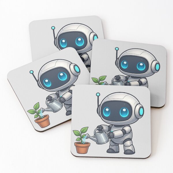 Item preview, Cute Futuristic Robot Illustration Watering a Plant designed and sold by henamy.