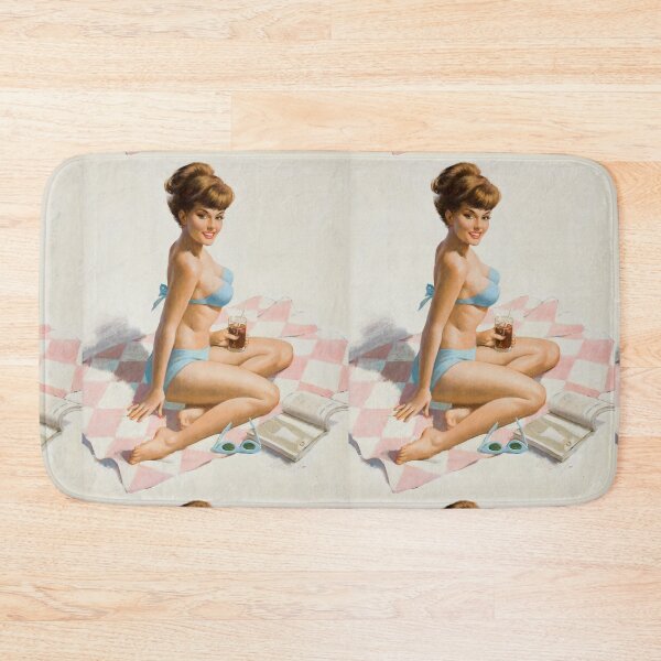 Item preview, Pin-up Girl in Blue Swimsuit, Drinking Iced Tea by Arthur Sarnoff - Beautiful Pin-up Art - Classic Illustrations Retro Pin-Up Model  designed and sold by centuryretromedia.