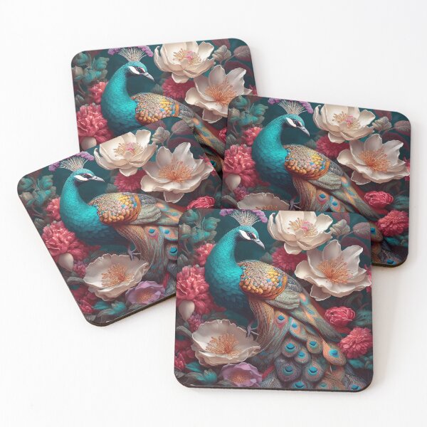 Item preview, Beautiful Peacock Surrounded by Flowers designed and sold by FlosArtPrintShop.