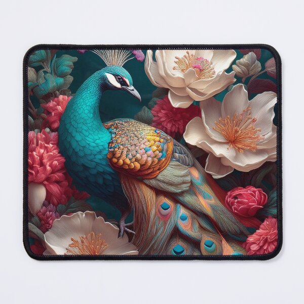 Item preview, Beautiful Peacock Surrounded by Flowers designed and sold by FlosArtPrintShop.