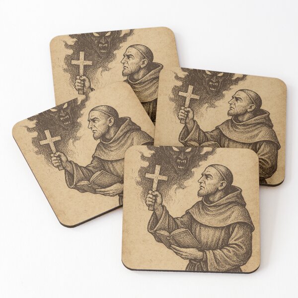 Item preview, Medieval Monk Exorcising Demon Vintage Illustration designed and sold by photoparadise22.