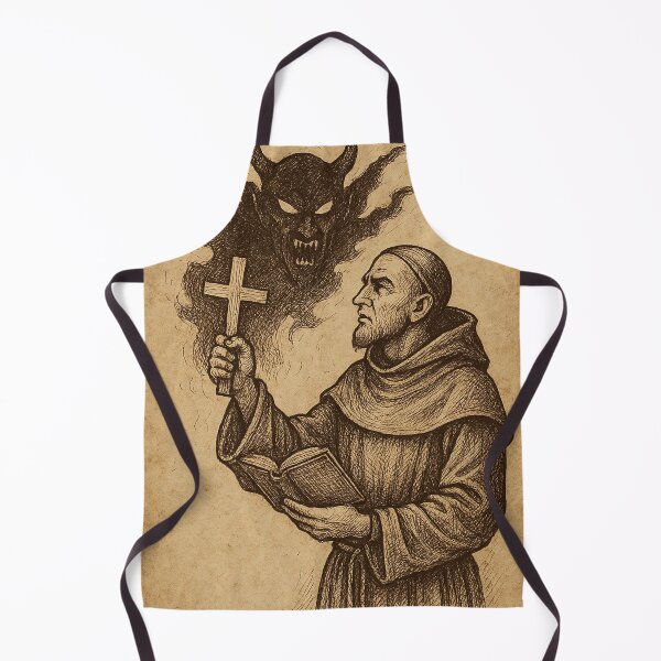 Item preview, Medieval Monk Exorcising Demon Vintage Illustration designed and sold by photoparadise22.