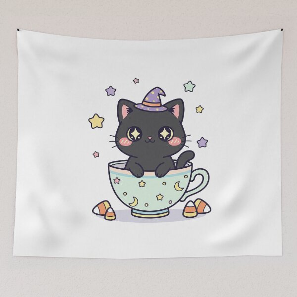 Item preview, Kawaii Black Cat Witch in a Teacup designed and sold by istoriadesign.