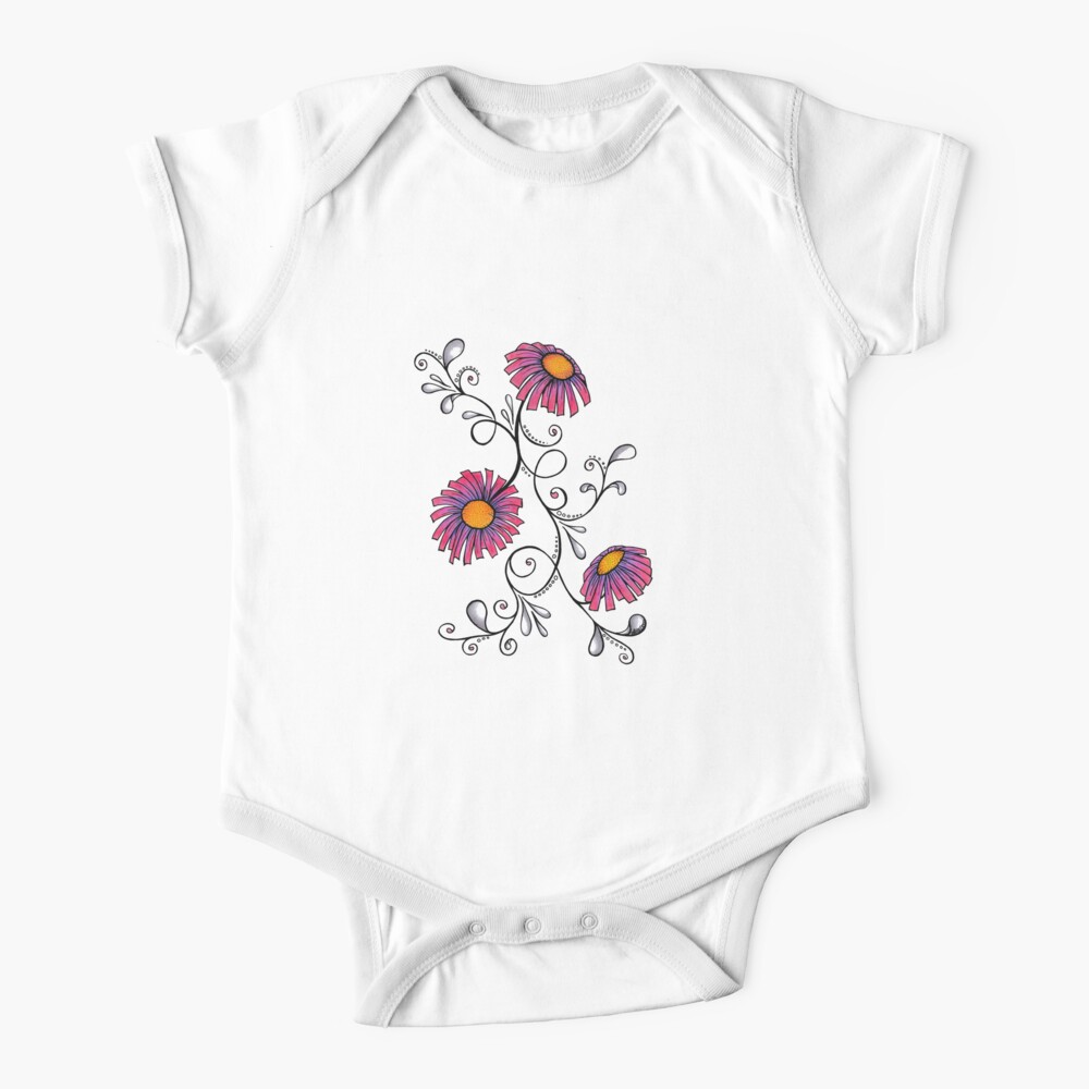 3 Flowers Drawing - Art&Deco By Natasha Baby One-Piece