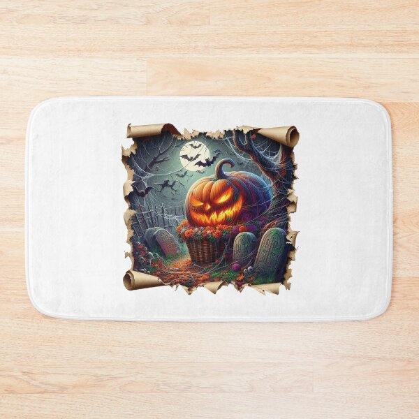 Item preview, Big fire pumpkin sitting on basket with flowers in cemetery designed and sold by MadinaFatt.