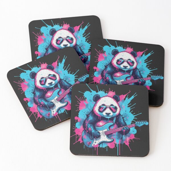 Item preview, Rock Star Panda with Electric Guitar Neon Art designed and sold by AwesomeBeyondLimits.