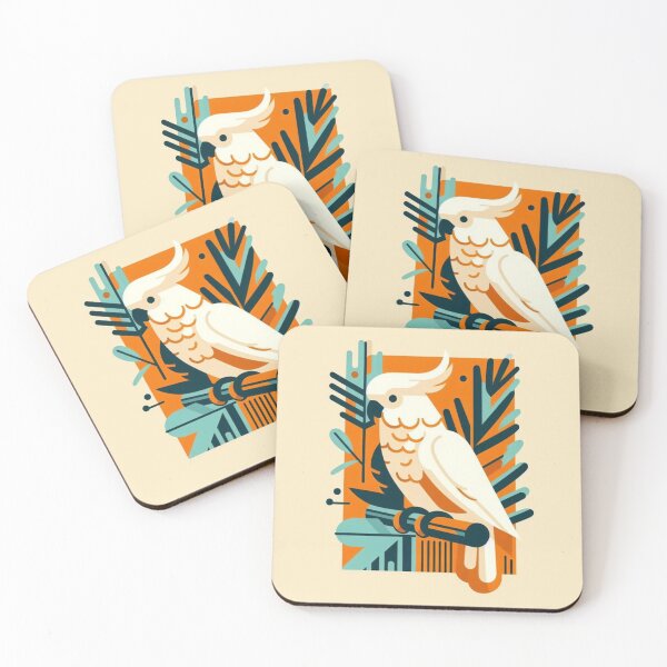 Item preview, White Parrot on Leafy Branch – Elegant Nature Illustration designed and sold by darkskinbender.