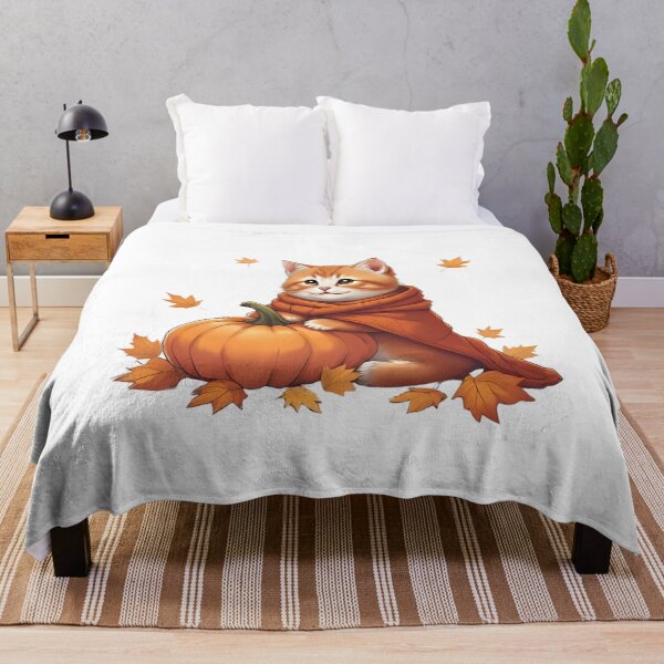 Artikelvorschau, Gemütliche Herbstkatze mit Kürbis – Süße Herbstillustration entworfen und verkauft von Pixel--Threads.
