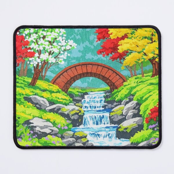 Item preview, Colorful Garden Bridge Painting – Flowing Stream & Trees designed and sold by HerSteps.