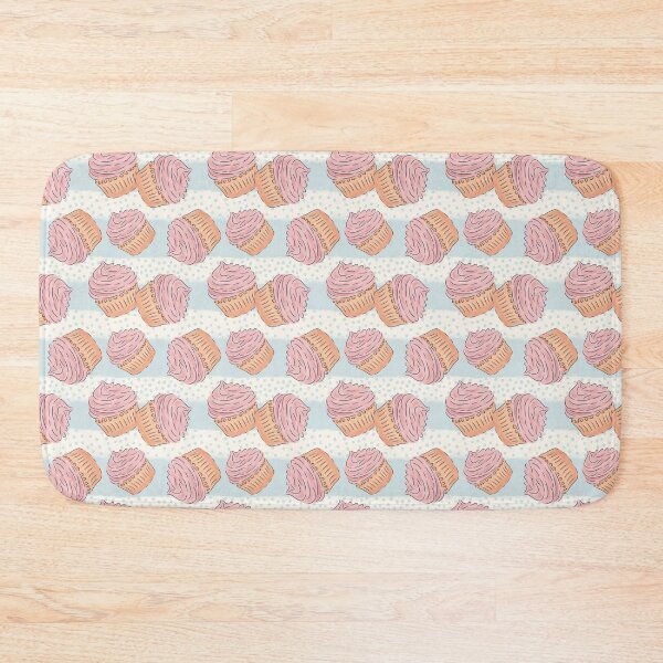 Item preview, Cupcake Pattern – Cute Hand-Drawn Pink Frosting Cupcakes on Blue designed and sold by AniaMartaArt.