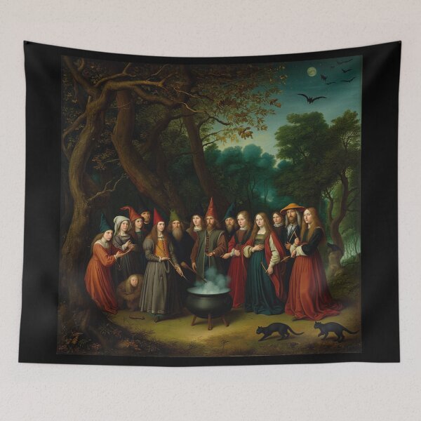 Item preview, The witches assemble on the Black Witch's Sabbath vintage painting art designed and sold by Vintage Designs +.