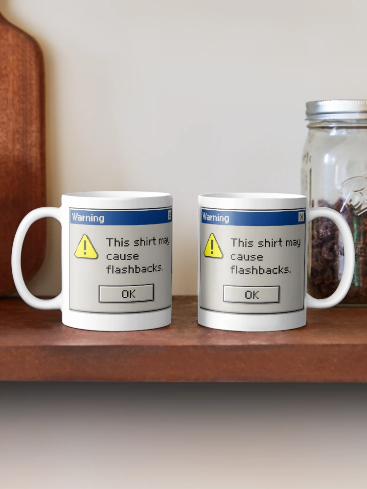 Thumbnail 2 of 6, Coffee Mug, Warning Flashbacks – Retro Computer Error Message Design designed and sold by Imaginationbeyond.