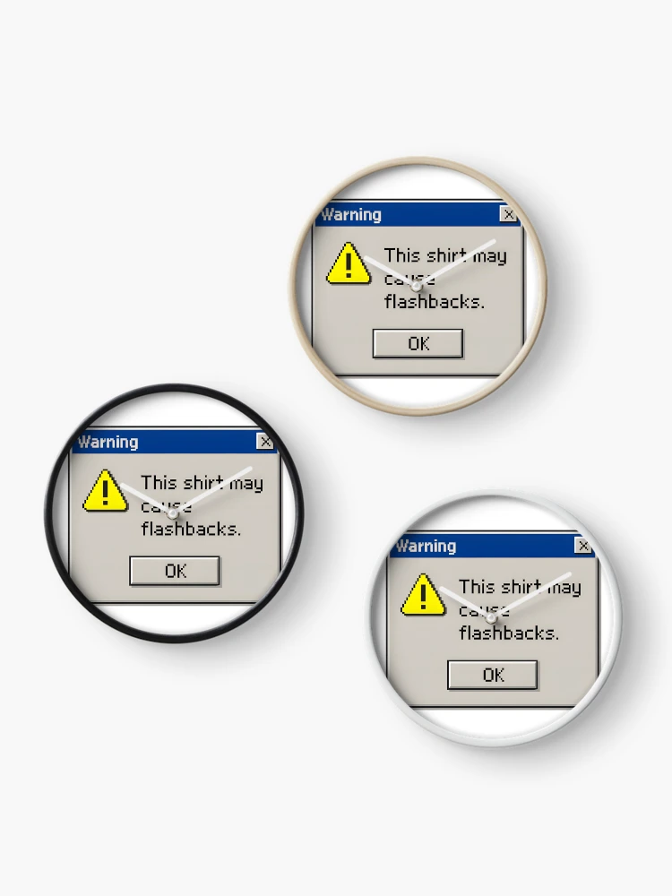 Thumbnail 3 of 4, Clock, Warning Flashbacks – Retro Computer Error Message Design designed and sold by Imaginationbeyond.