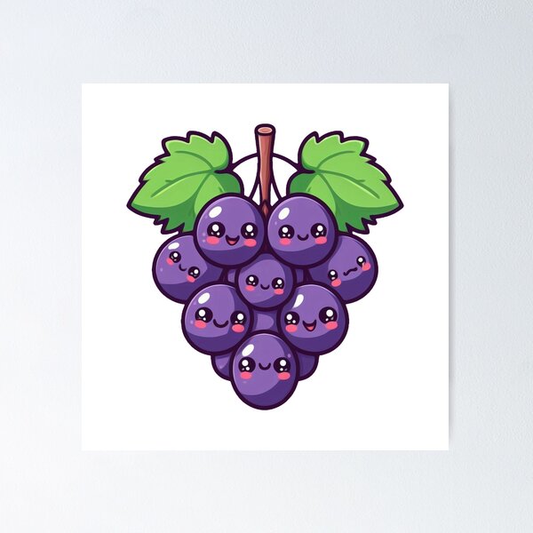 Item preview, Sweet and Juicy – Smiling Kawaii Grape Cartoon designed and sold by SketchOnScreen.