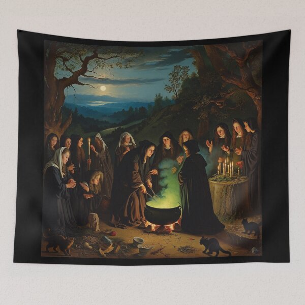 Item preview, The witches assemble on the Black Witch's Sabbath vintage painting art designed and sold by Vintage Designs +.