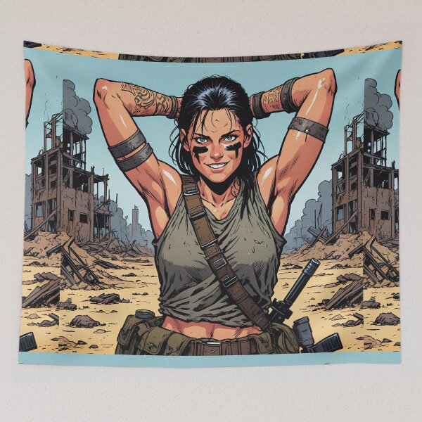 Item preview,   Post Apocalyptic warrior woman resting after battle designed and sold by Vintage Designs +.