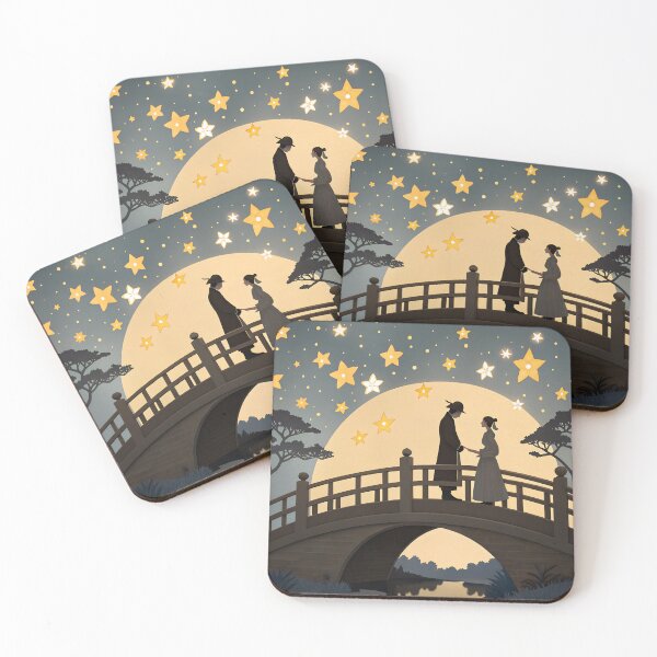 Item preview, Origami Style Qixi Festival Lovers on Magpie Bridge – Romantic Starry Night Illustration designed and sold by VividOrganica.