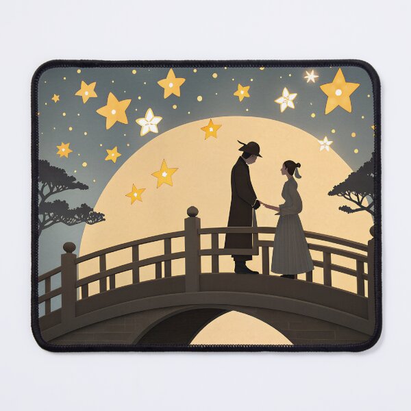 Item preview, Origami Style Qixi Festival Lovers on Magpie Bridge – Romantic Starry Night Illustration designed and sold by VividOrganica.