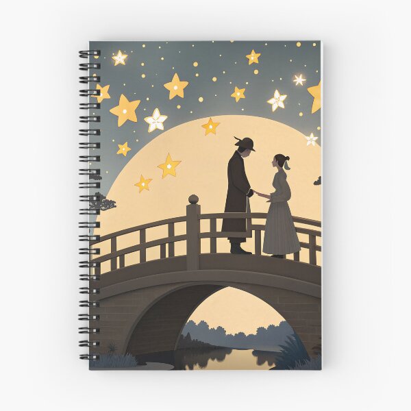 Item preview, Origami Style Qixi Festival Lovers on Magpie Bridge – Romantic Starry Night Illustration designed and sold by VividOrganica.